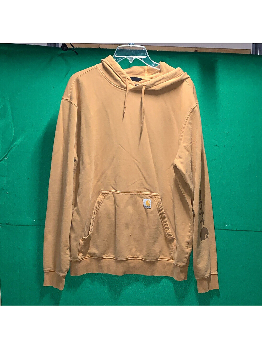 Carhartt Relaxed Fit Tan Fleece Pullover Hoodie Logo Drawstring Pockets Men's M